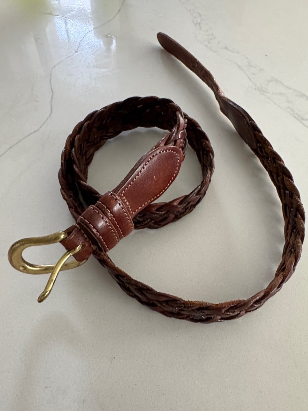 Coach Braided Brown Leather Belt with Brass-Tone Buckle - Picture 2 of 13